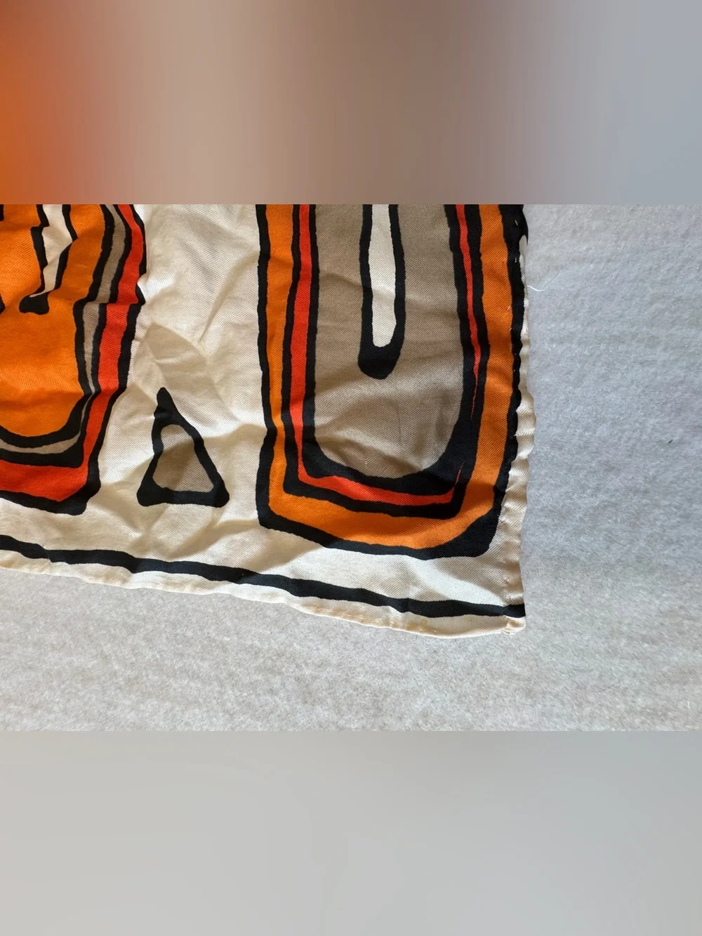 Hand-Painted Orange Geometric mid century silk scarf